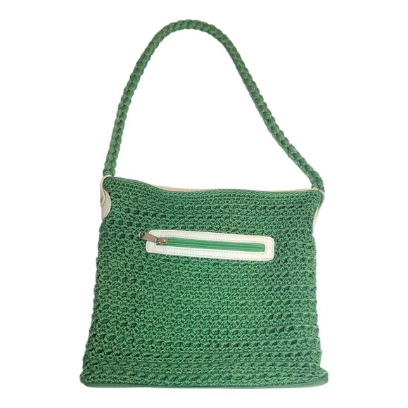 Luxy Green Crochet Shoulder Bag With Zipper Accents - Handmade Boho Style - Picture 2 of 12